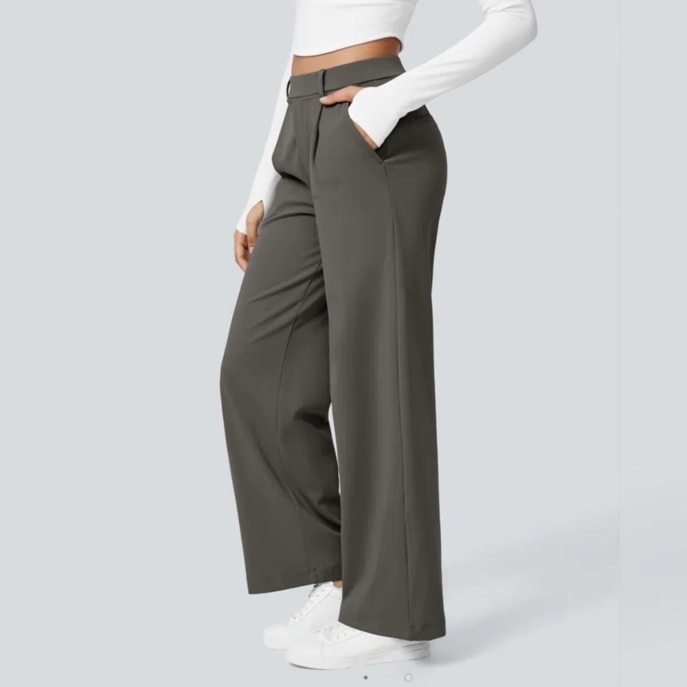 🛍 HALARA High Waisted Plicated Side Pocket Straight Leg Work Pants, Small (R)